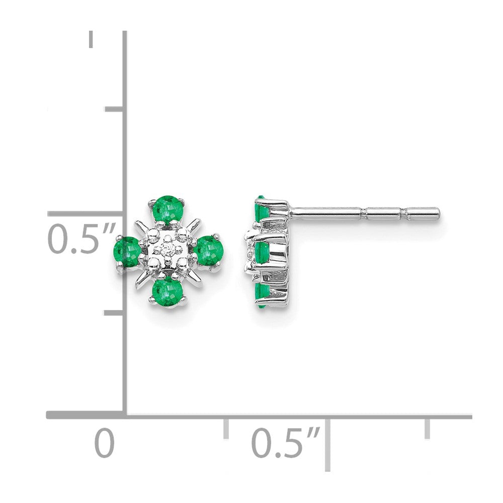 14k White Gold .01 carat Lab Grown Diamond VS/SI+ G+ and Created Emerald Complete Fashion Post Earrings