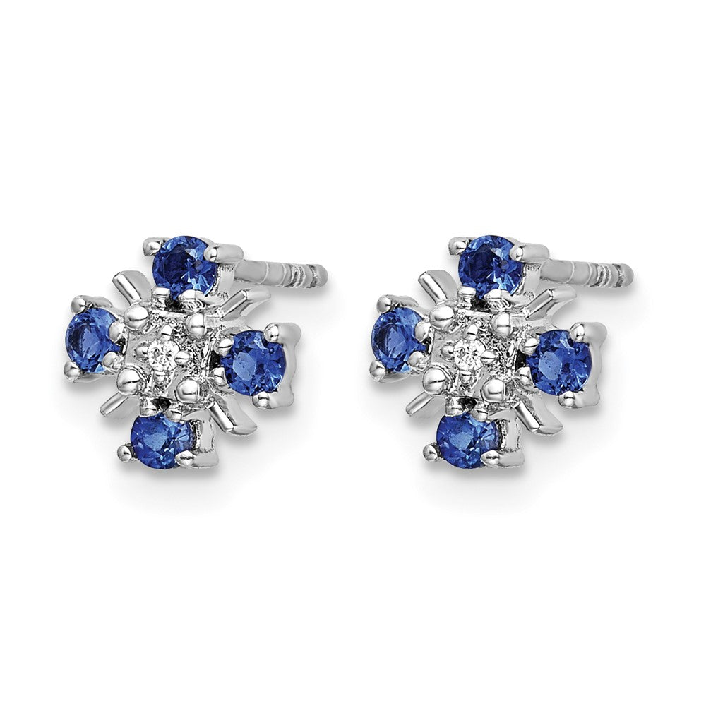 14k White Gold 2mm Round Blue Sapphire and Diamond Post Earrings