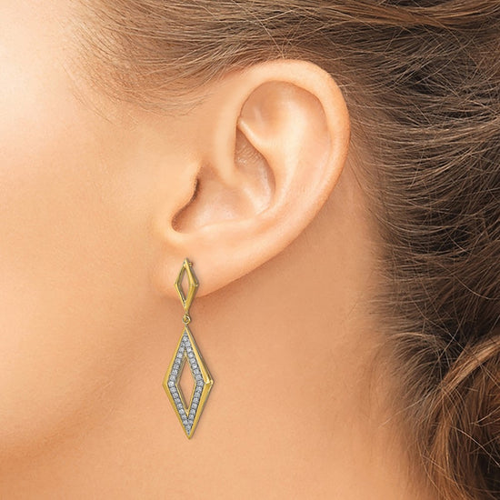 14k Polished 3/8 carat Diamond Fancy Dangle Post Earrings