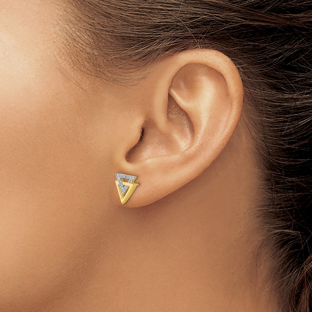 14k Polished 1/10 carat Diamond Double Triangle Post Earrings
