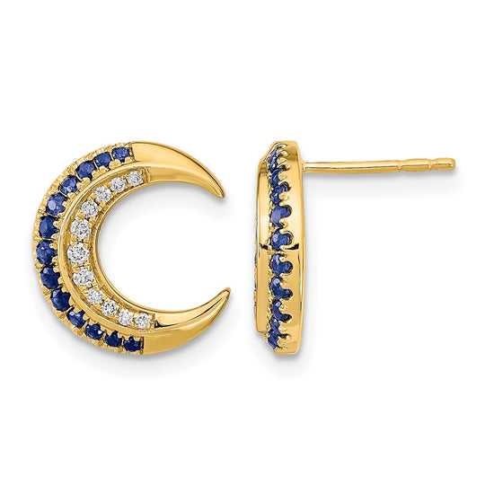 14k Polished Moon Sapphire and Diamond Post Earrings