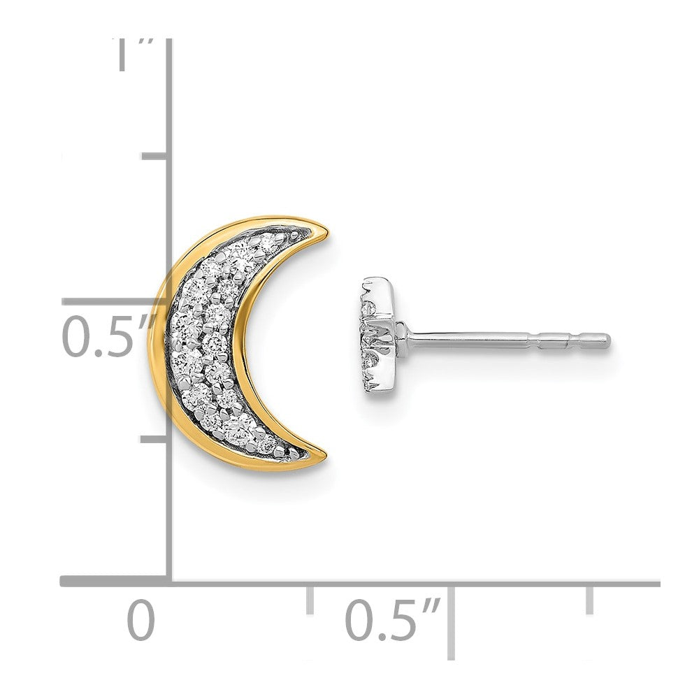 14k Two-tone 1/6 carat Diamond Crescent Moon and Star Mis-match Post Earrings