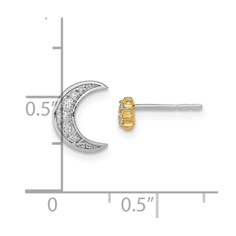 14k Two-tone 1/10 carat Diamond Crescent Moon and 3-Stars Mis-match Post Earrings