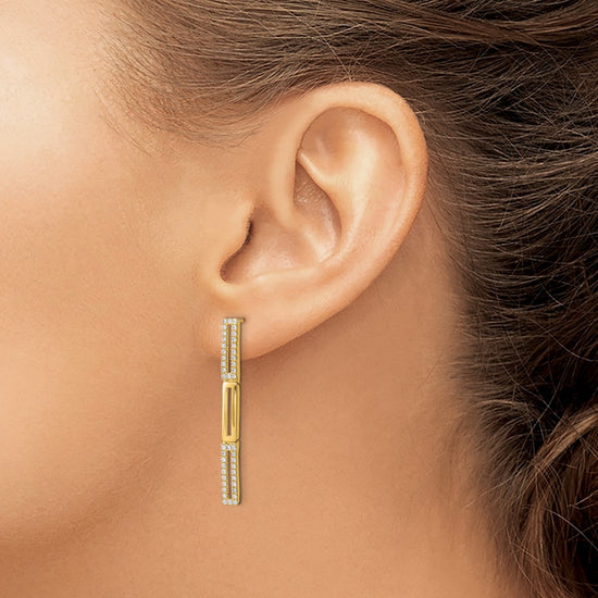14k Polished 3 Rectangle Link 1/2 carat Diamond Post Earrings