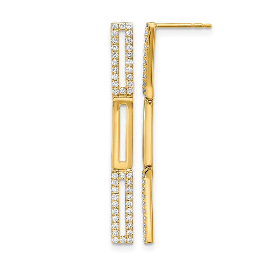 14k Polished 3 Rectangle Link 1/2 carat Diamond Post Earrings