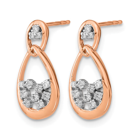 14k Rose Gold Polished Diamond Double Teardrop Post Earrings