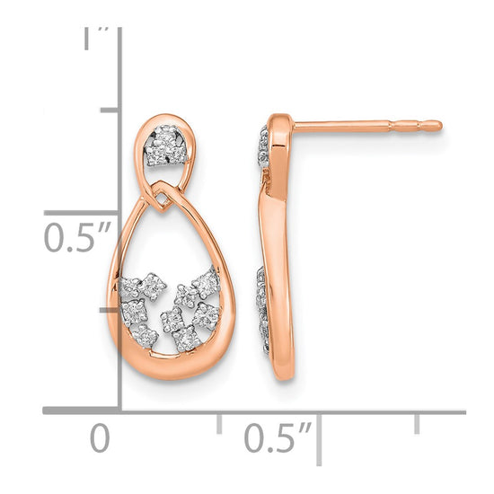 14k Rose Gold Polished Diamond Double Teardrop Post Earrings