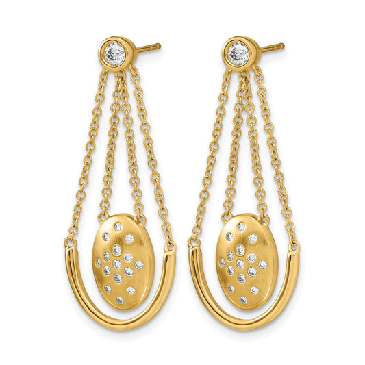 14k Satin/Polished 1/3 carat Diamond Oval with Chain Dangle Post Earrings