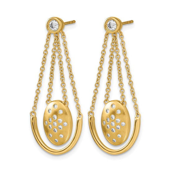 14k Satin/Polished 1/3 carat Diamond Oval with Chain Dangle Post Earrings
