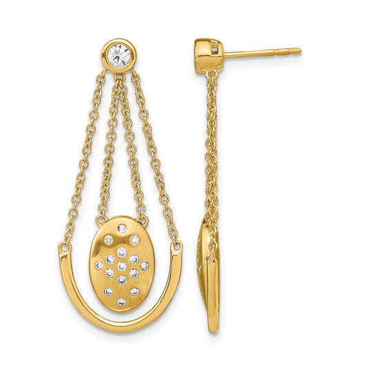 14k Satin/Polished 1/3 carat Diamond Oval with Chain Dangle Post Earrings