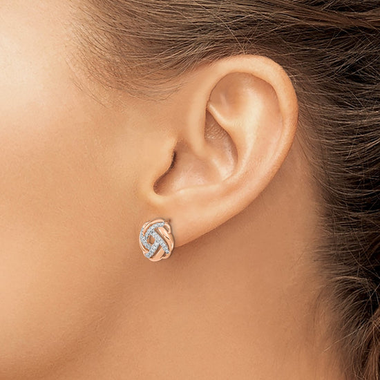 14k Rose Gold Polished 1/4 carat Diamond Love Knot Post Earrings