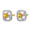 14k Polished 1/5 carat Diamond and 3.4mm Round Citrine Square Post Earrings