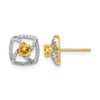 14k Polished 1/5 carat Diamond and 3.4mm Round Citrine Square Post Earrings