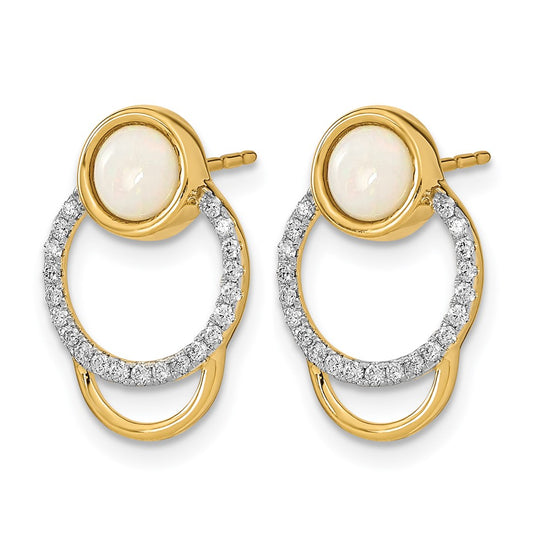 14k Polished 1/5 carat Diamond and Opal Circle Post Earrings