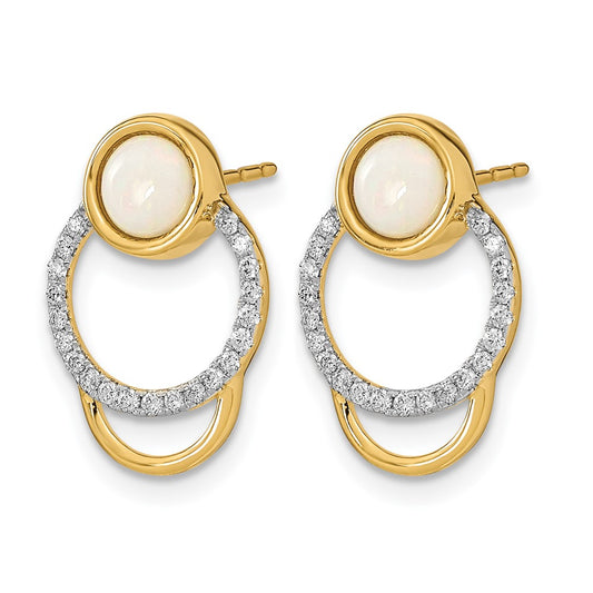 14k Polished 1/5 carat Diamond and Opal Circle Post Earrings