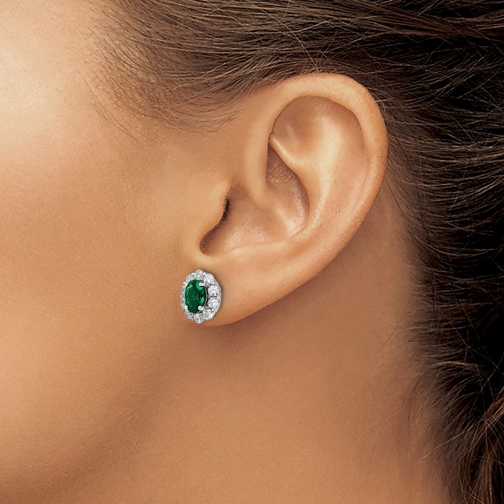 Oval Gemstone & Diamond Halo Post Earrings