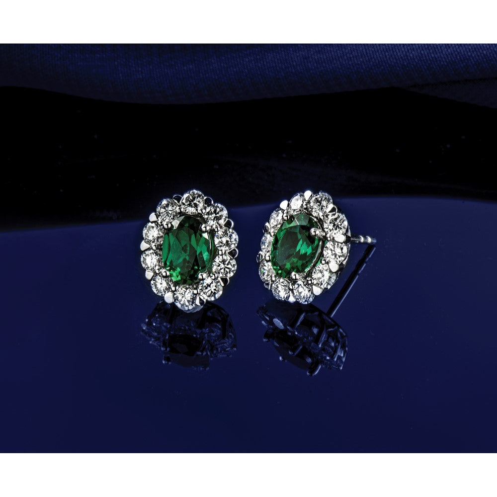 Oval Gemstone & Diamond Halo Post Earrings