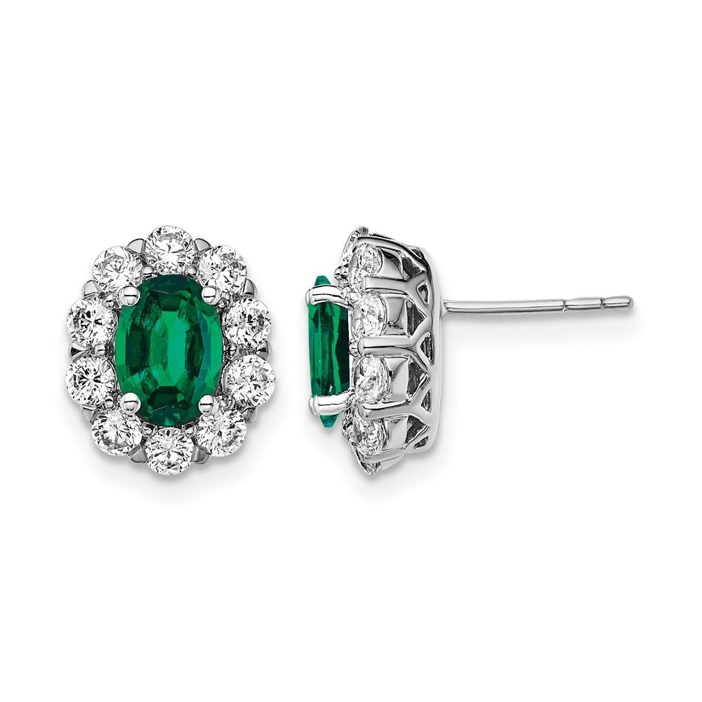 Oval Gemstone & Diamond Halo Post Earrings