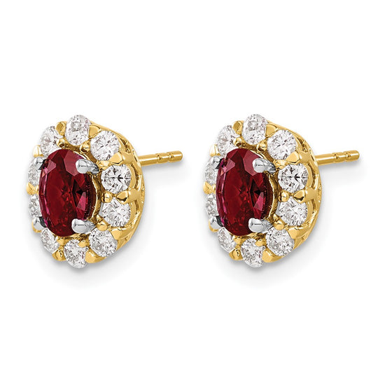 Oval Gemstone & Diamond Halo Post Earrings