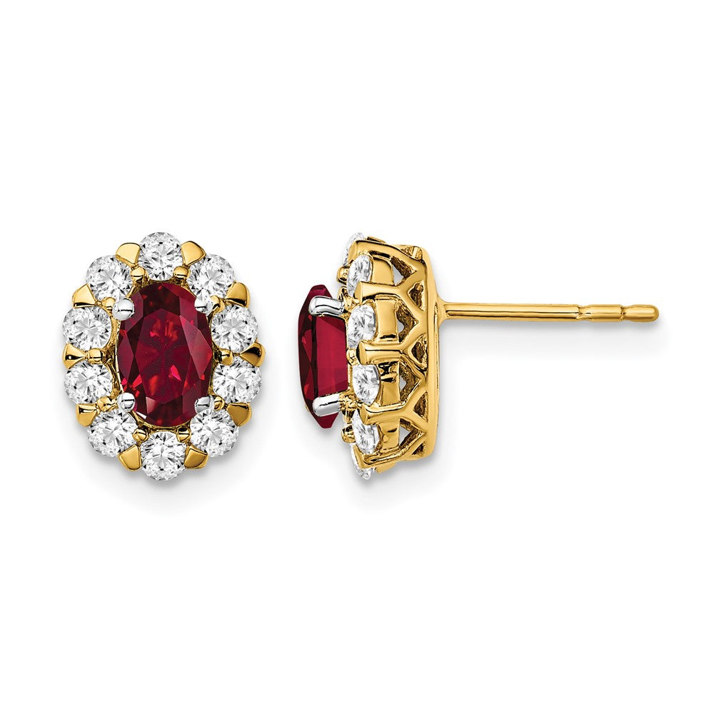 Oval Gemstone & Diamond Halo Post Earrings
