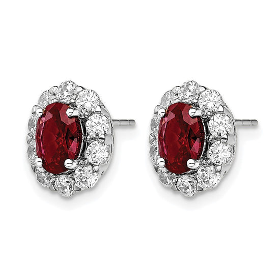 Oval Gemstone & Diamond Halo Post Earrings