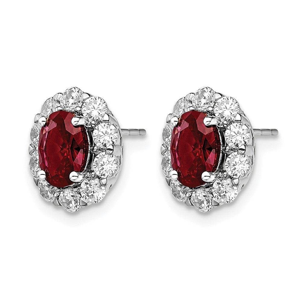 Oval Gemstone & Diamond Halo Post Earrings