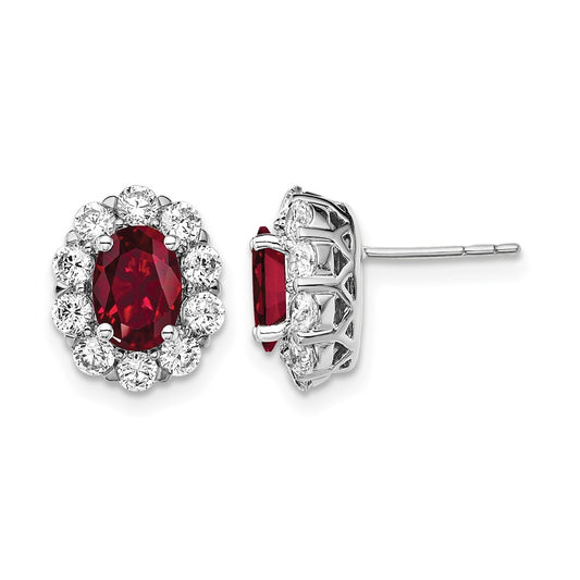 Oval Gemstone & Diamond Halo Post Earrings