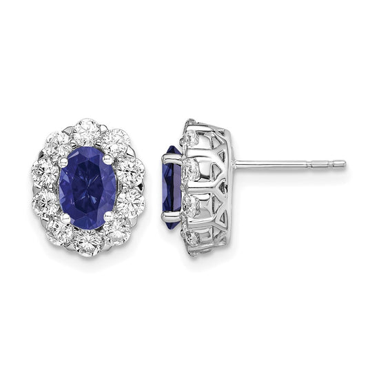 Oval Gemstone & Diamond Halo Post Earrings
