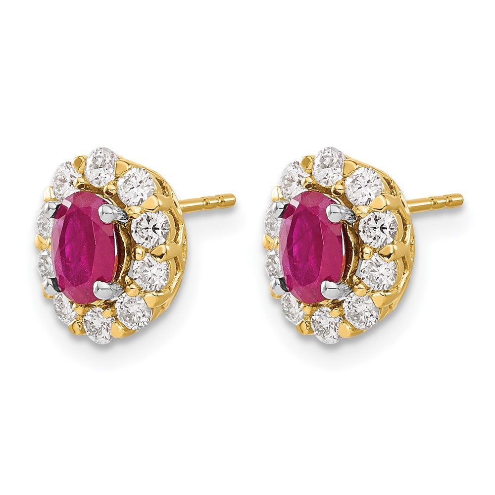 Oval Gemstone & Diamond Halo Post Earrings