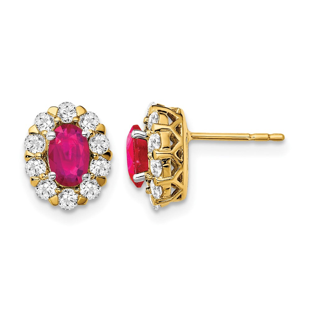 Oval Gemstone & Diamond Halo Post Earrings
