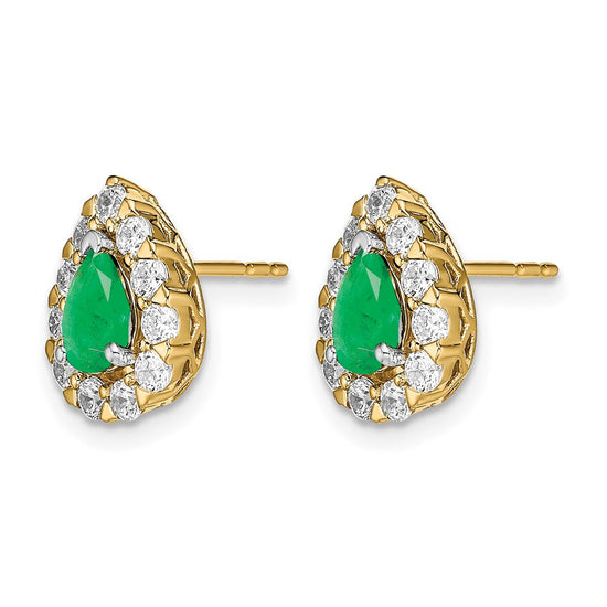 14k 6x4mm Pear Emerald and 3/4 carat Diamond Halo Post Earrings