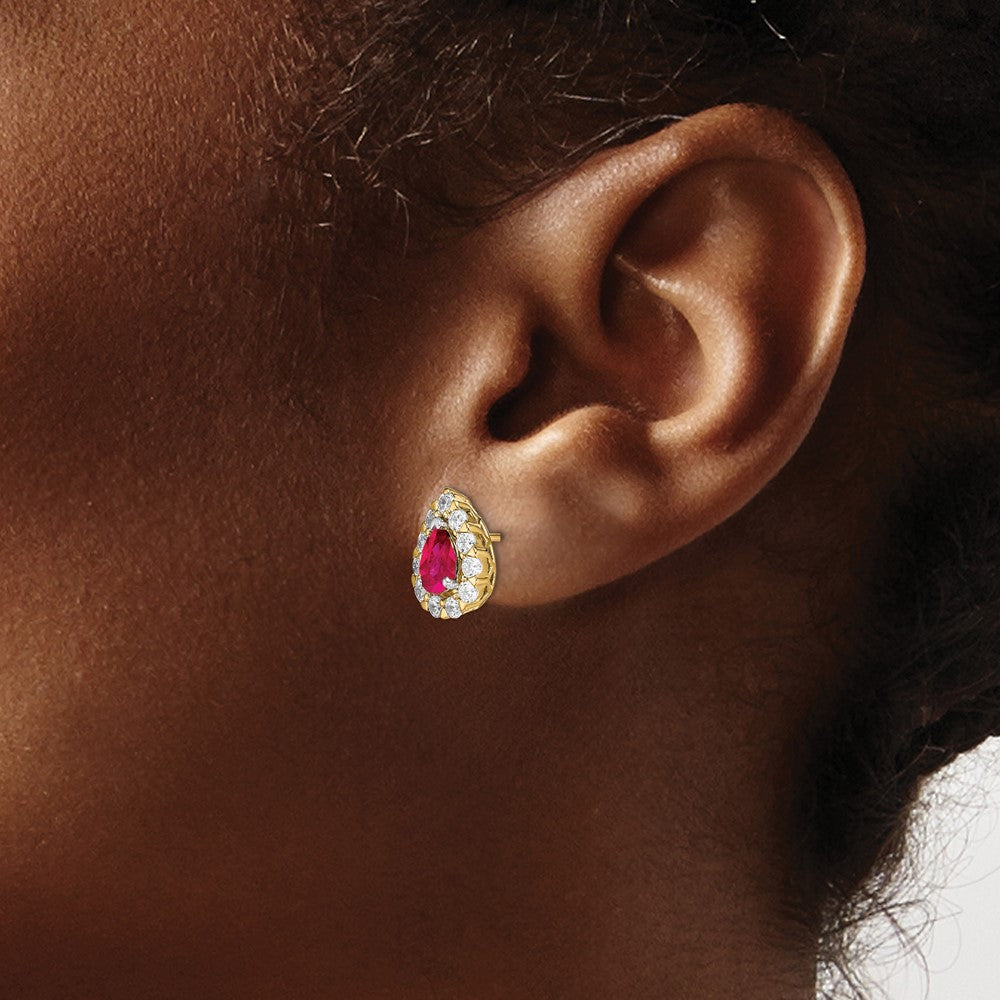 Pear Gemstone and Diamond Halo Post Earringss