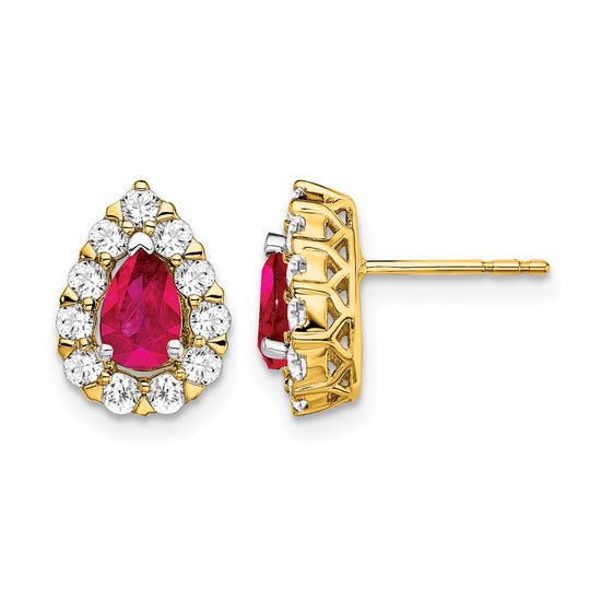 Pear Gemstone and Diamond Halo Post Earringss