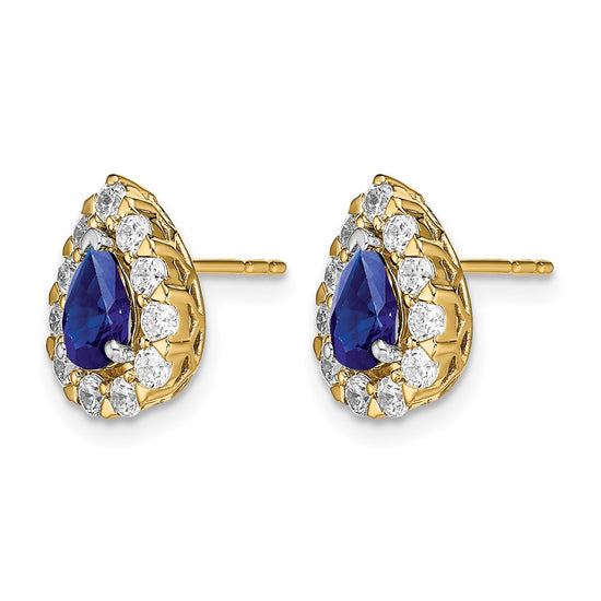 Pear Gemstone and Diamond Halo Post Earringss