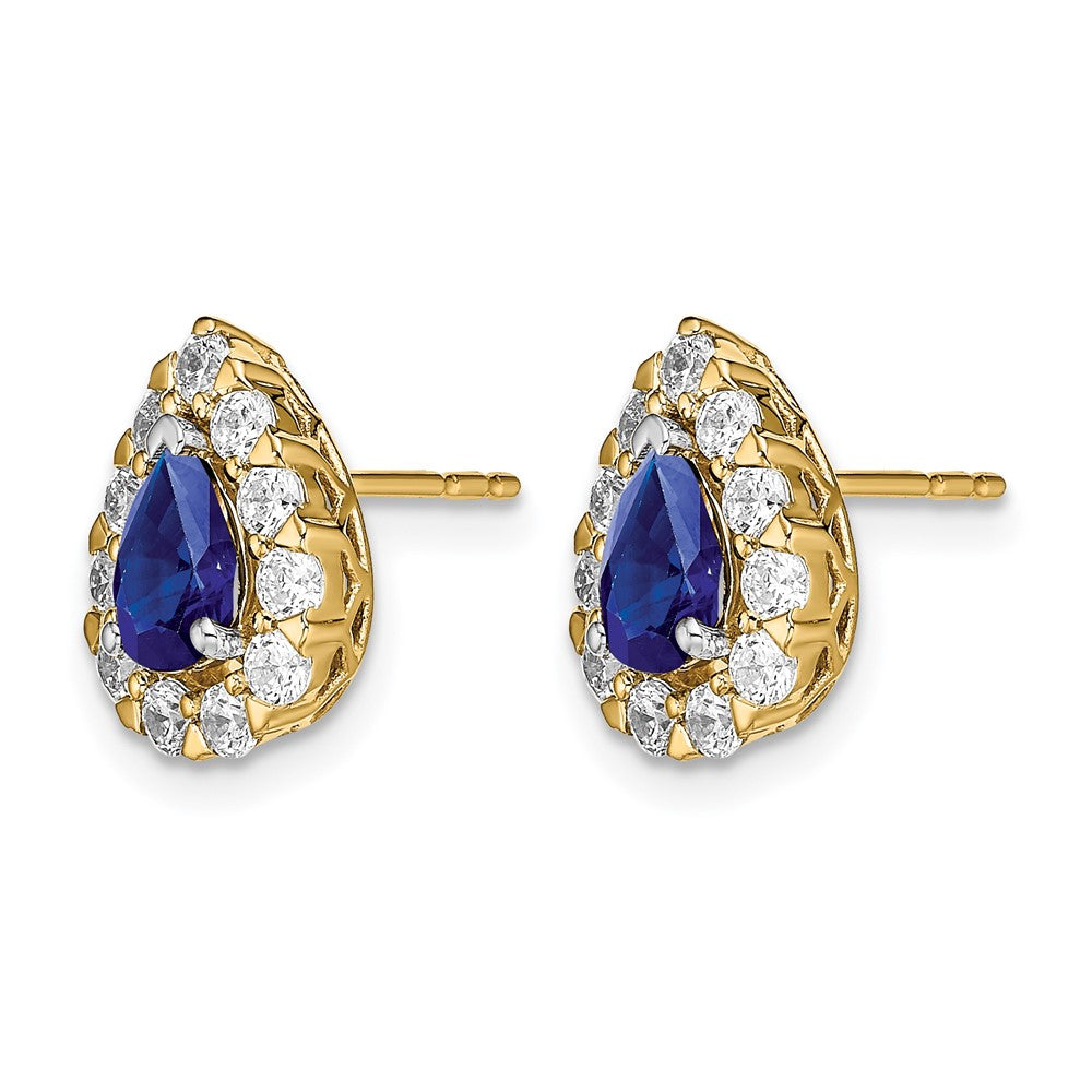 Pear Gemstone and Diamond Halo Post Earringss