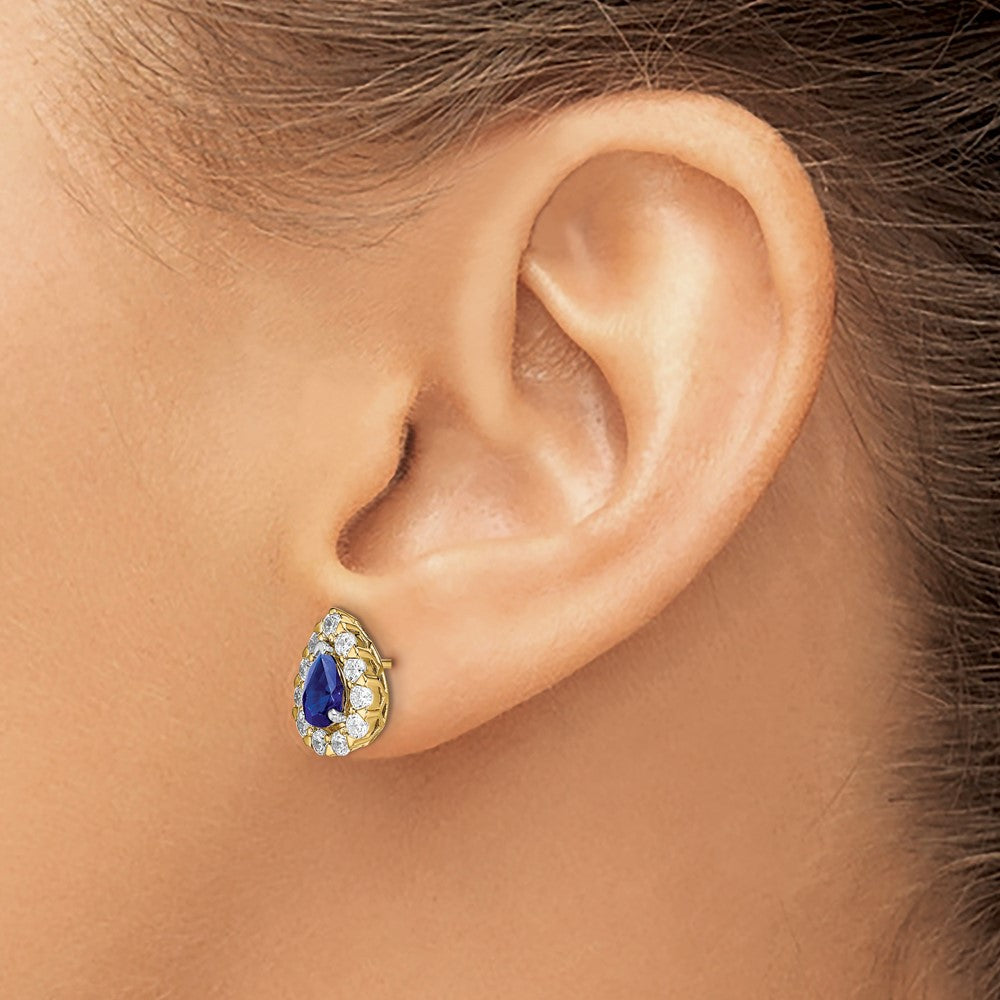 Pear Gemstone and Diamond Halo Post Earringss