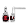 14k White Gold 6mm Cushion Garnet and .07 carat Diamond Post Earrings