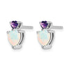 14k White Gold 6mm Heart Lab Created Opal and Amethyst Post Earrings