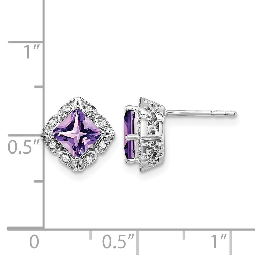 Princess Amethyst and Diamond Earrings