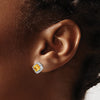 14k White Gold 5mm Square Citrine and .08 carat Diamond Post Earrings