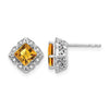 14k White Gold 5mm Square Citrine and .08 carat Diamond Post Earrings