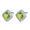 14k White Gold 5mm Square Peridot and .08 carat Diamond Post Earrings