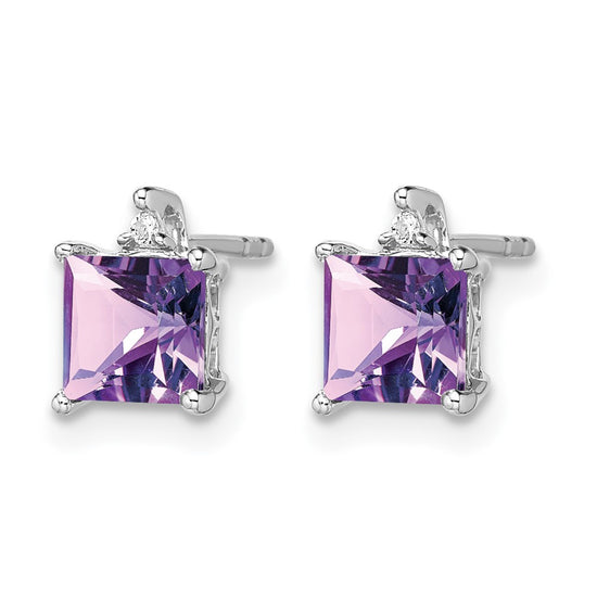 14k White Gold Princess Gemstone and Diamond Earrings