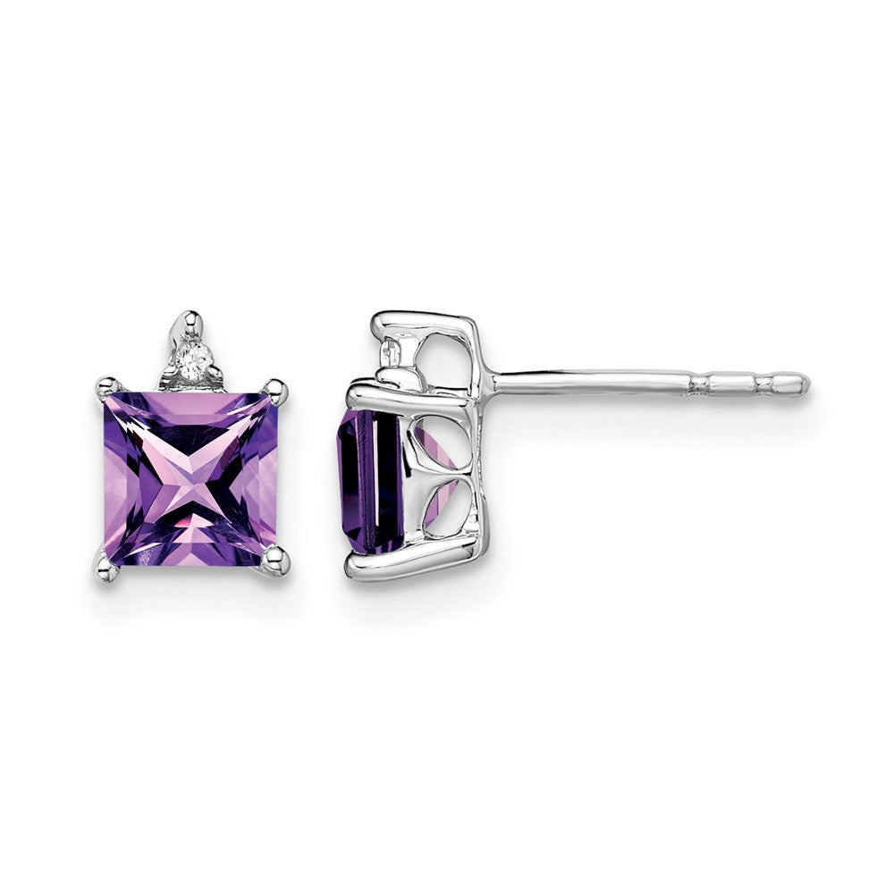 14k White Gold Princess Gemstone and Diamond Earrings
