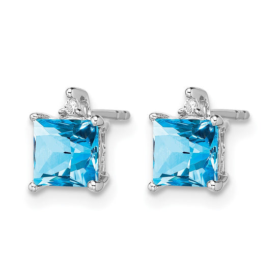 14k White Gold Princess Gemstone and Diamond Earrings