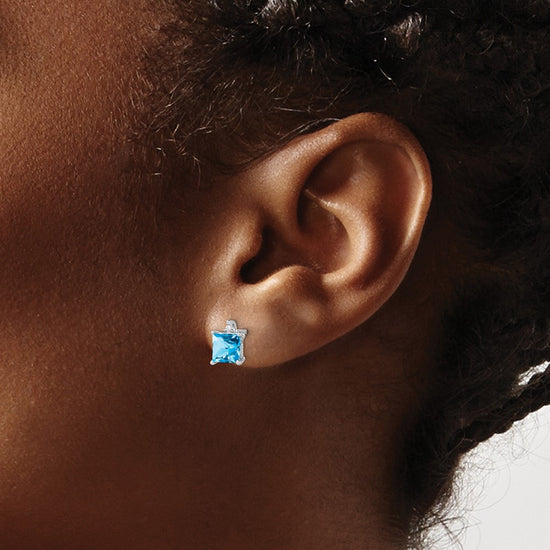 14k White Gold Princess Gemstone and Diamond Earrings