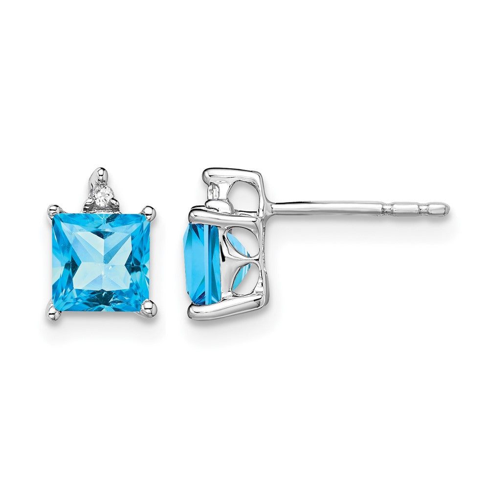 14k White Gold Princess Gemstone and Diamond Earrings