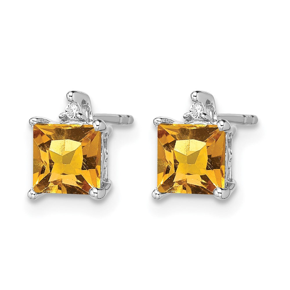14k White Gold Princess Gemstone and Diamond Earrings