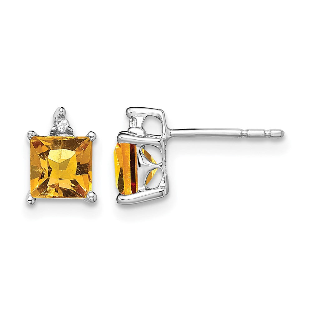 14k White Gold Princess Gemstone and Diamond Earrings