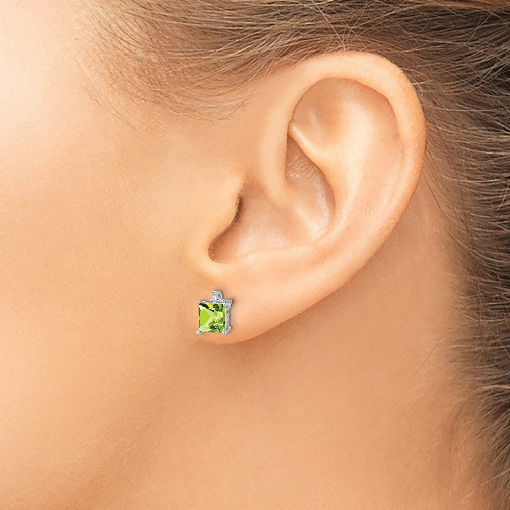 14k White Gold Princess Gemstone and Diamond Earrings